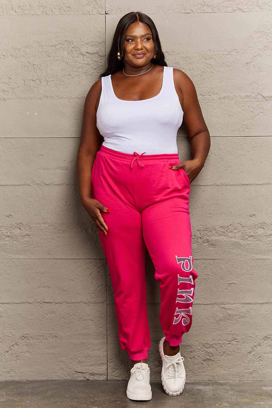 Simply Love Full Size PINK Graphic Sweatpants-Angel Casuals