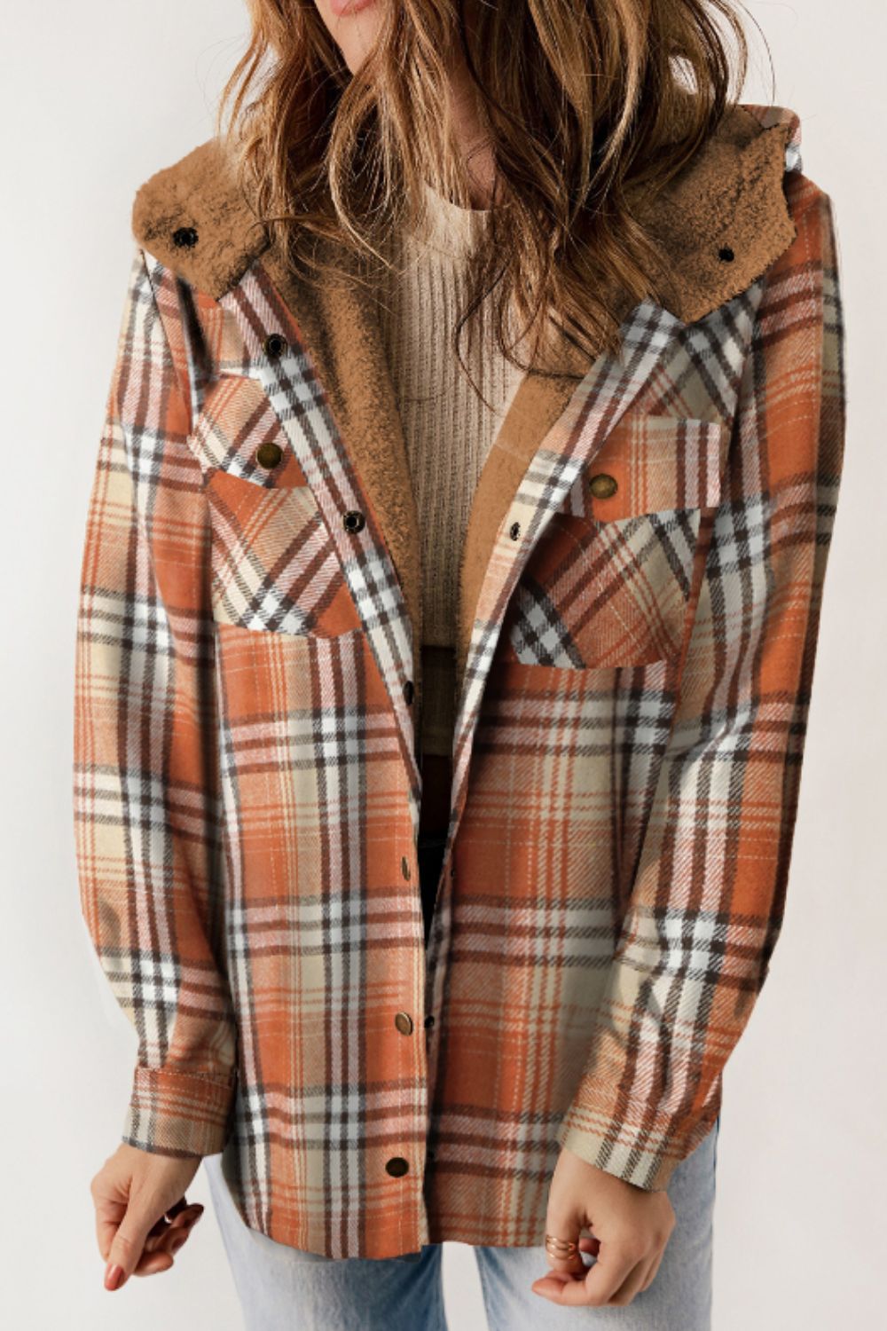 Plaid Button Up Long Sleeve Hooded Jacket-Angel Casuals