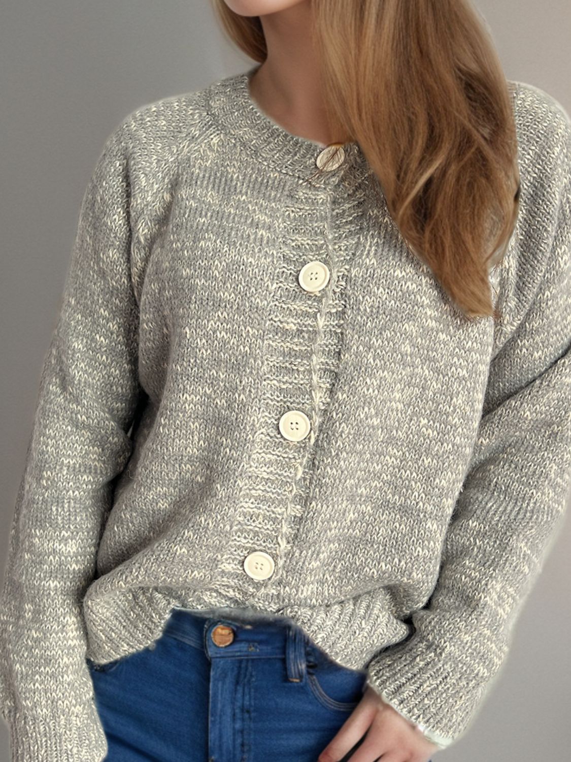 Heathered Button Down Long Sleeve Cardigan-Angel Casuals