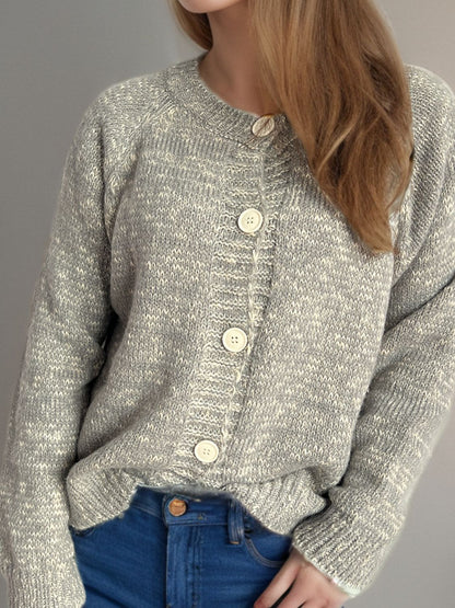 Heathered Button Down Long Sleeve Cardigan-Angel Casuals
