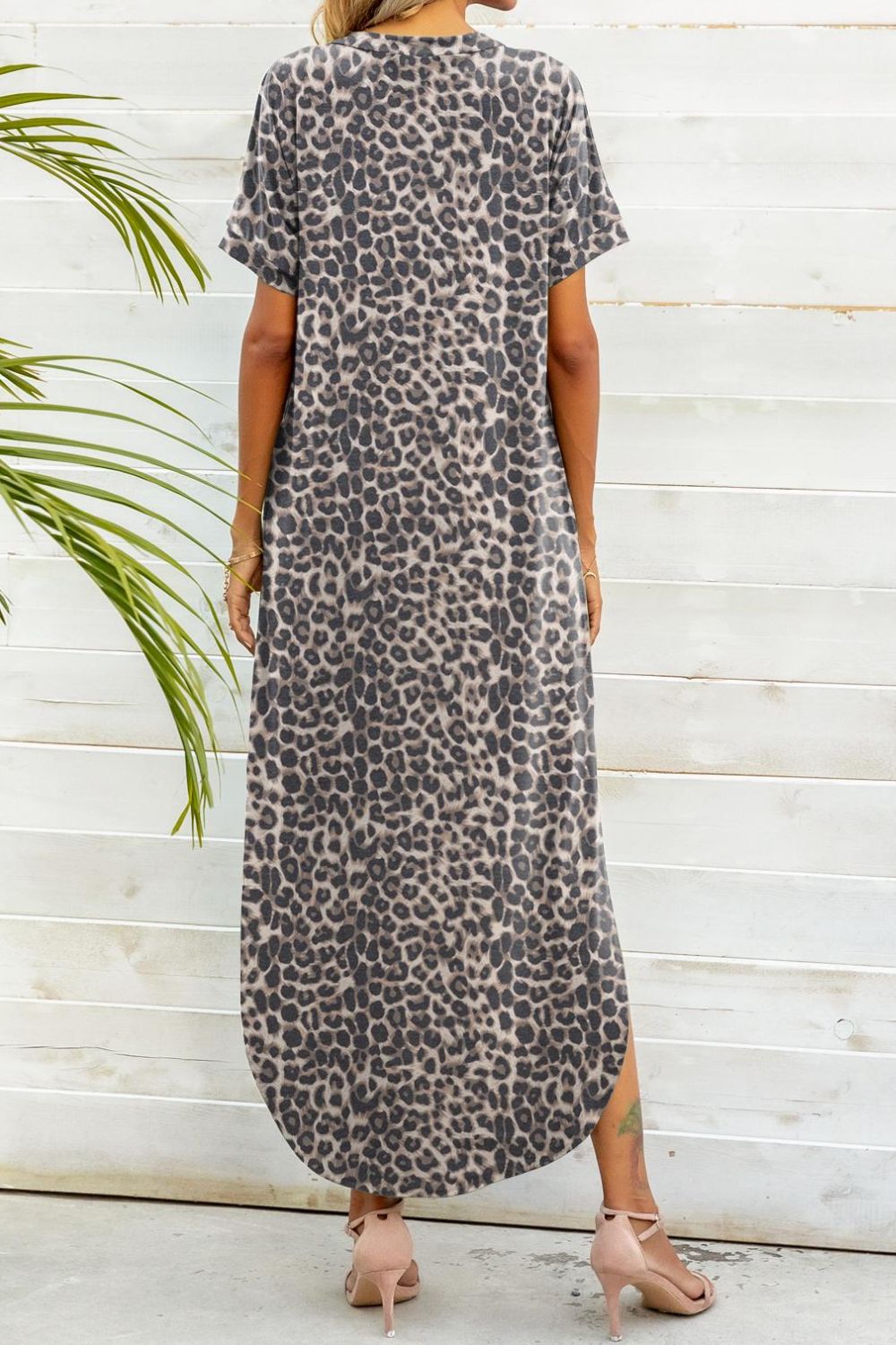 Printed V-Neck Curved Hem Dress-Angel Casuals