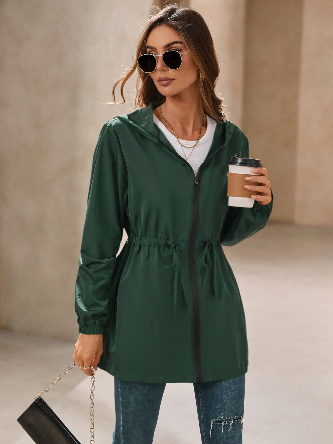 Ivy Lane Outdoor Waterproof Long Sleeve Hooded Windbreaker-Angel Casuals