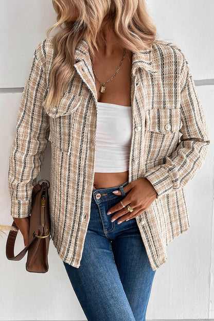 Perfee Pocketed Button Up Collared Neck Jacket-Angel Casuals