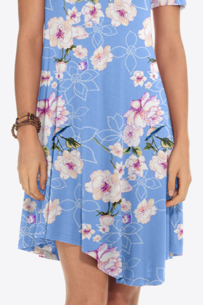 Floral Round Neck Short Sleeve Dress-Angel Casuals