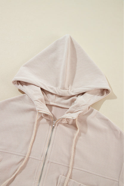 Pocketed Zip Up Long Sleeve Hooded Jacket-Angel Casuals