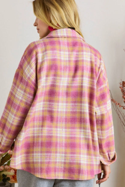 Plaid Collared Neck Button Up Shacket-Angel Casuals