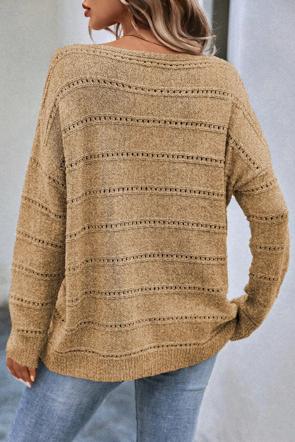 Boat Neck Dropped Shoulder Sweater-Angel Casuals