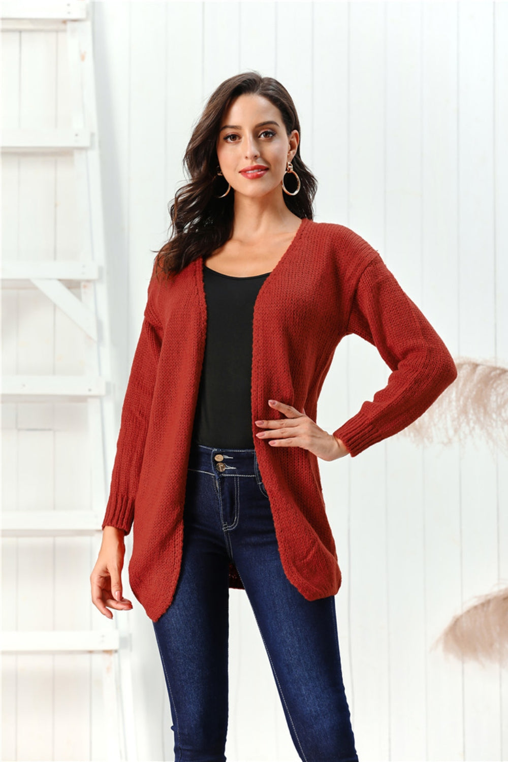 Open Front Long Sleeve Cardigan-Angel Casuals