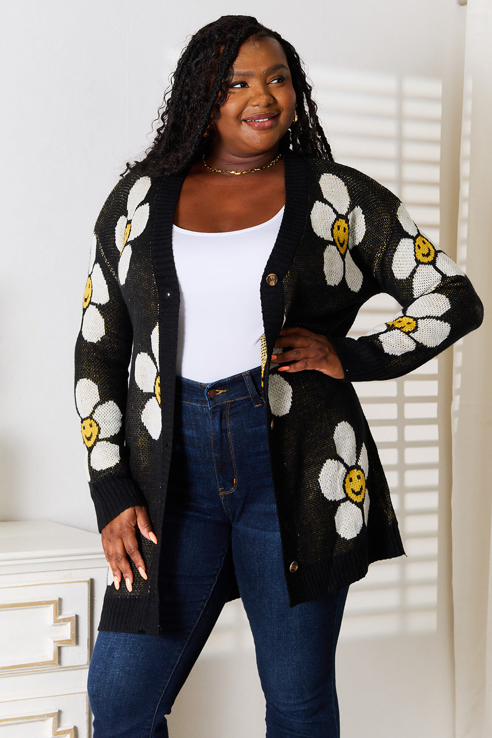 Floral Button Down Longline Cardigan-Angel Casuals