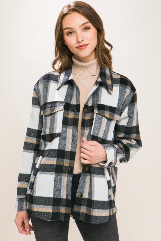 Love Tree Plaid Button Up Shacket-Angel Casuals