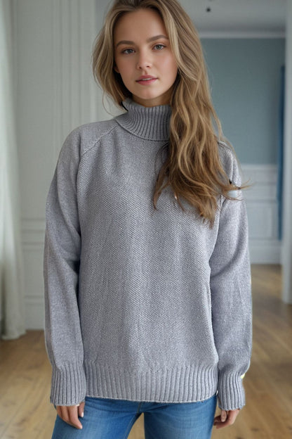 Ribbed Turtleneck Raglan Sleeve Sweater-Angel Casuals