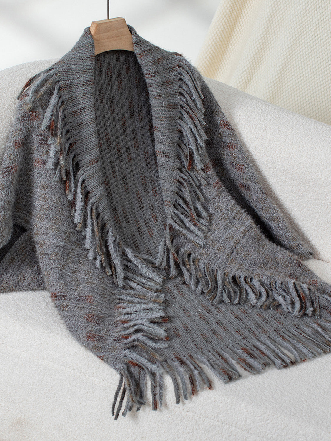 Fringe Open Front Half Sleeve Poncho-Angel Casuals