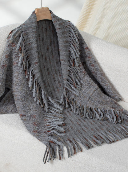 Fringe Open Front Half Sleeve Poncho-Angel Casuals