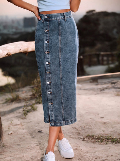 Button Down Denim Skirt-Angel Casuals