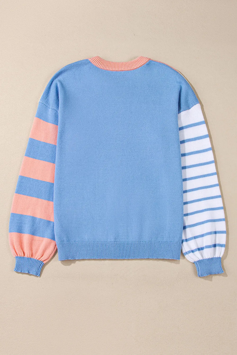 Contrast Striped Round Neck Long Sleeve Sweater-Angel Casuals