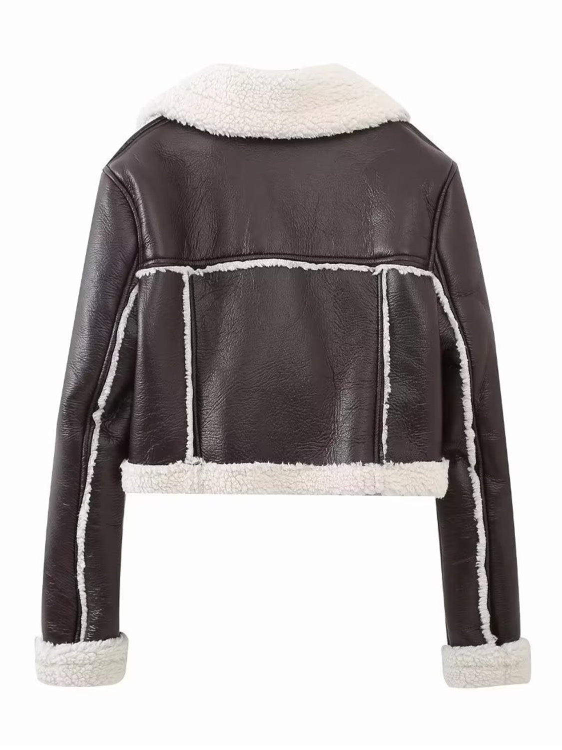 Collared Neck Long Sleeve Plush Cropped Jacket-Angel Casuals