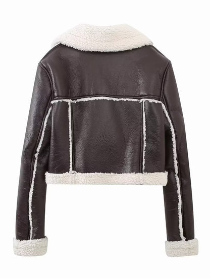 Collared Neck Long Sleeve Plush Cropped Jacket-Angel Casuals