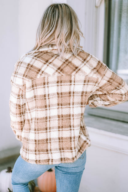 Plaid Collared Neck Jacket-Angel Casuals