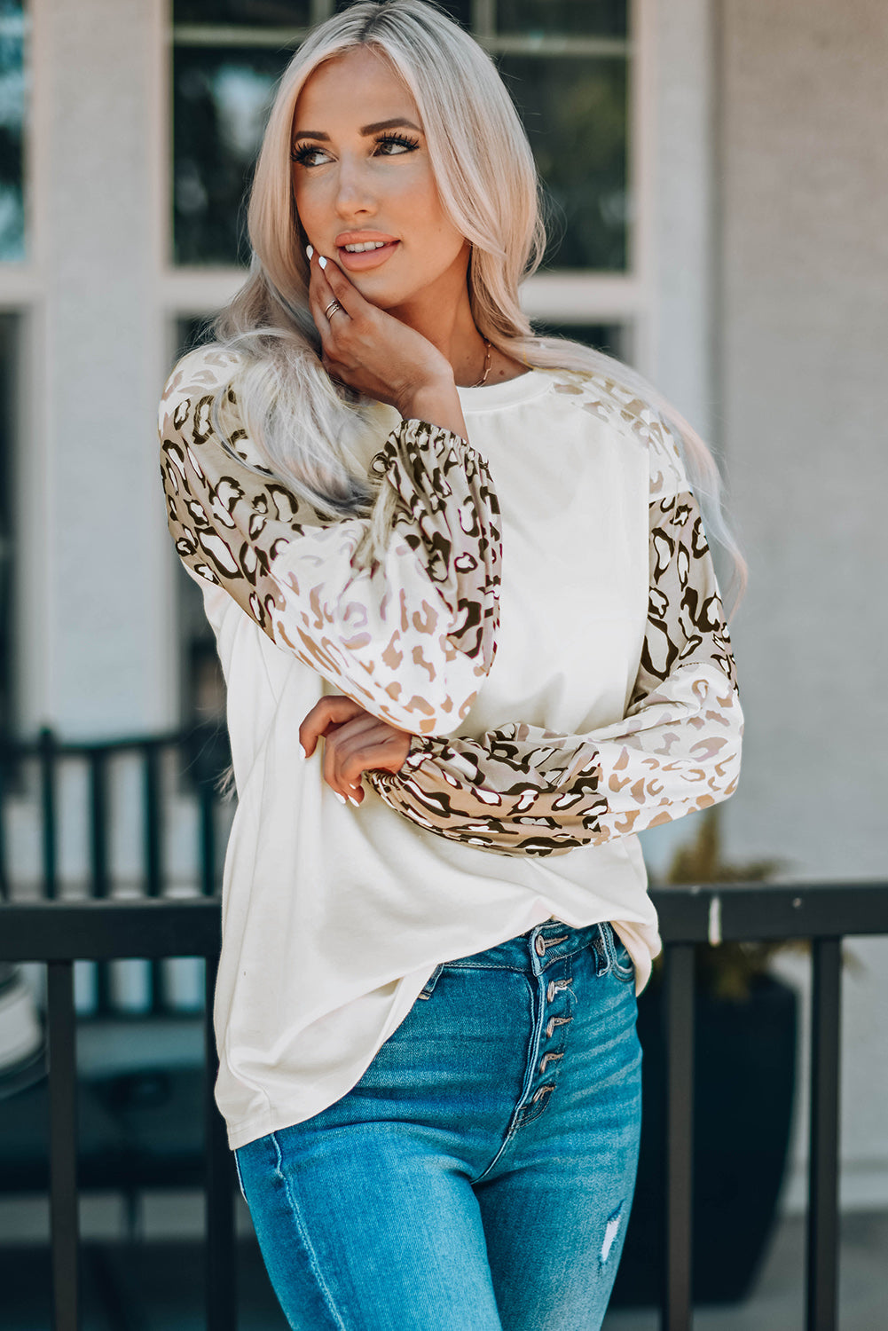 Leopard Round Neck Dropped Shoulder T-Shirt-Angel Casuals