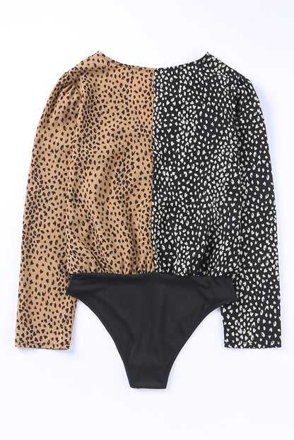 Leopard Surplice Neck Long Sleeve Bodysuit-Angel Casuals