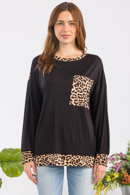 Celeste Full Size Leopard Round Neck Dropped Shoulder T-Shirt-Angel Casuals