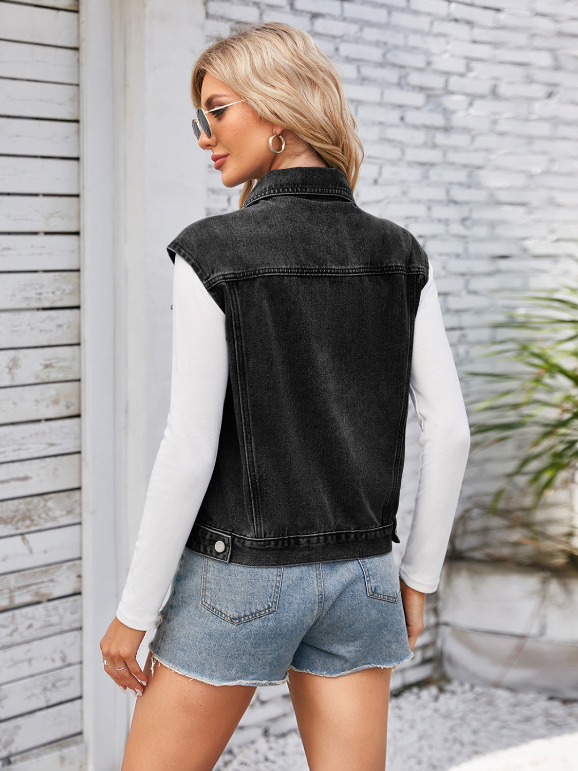 Button Up Cap Sleeve Denim Jacket-Angel Casuals