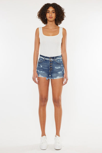 Kancan Distressed Button Fly Denim Shorts-Angel Casuals