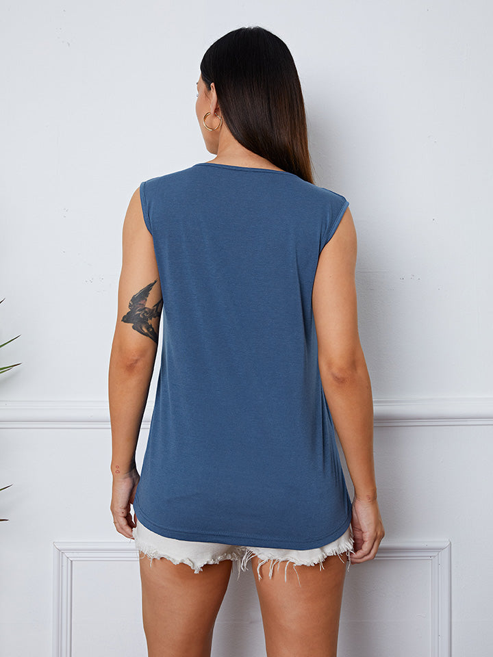 Square Neck Decorative Button Tank-Angel Casuals