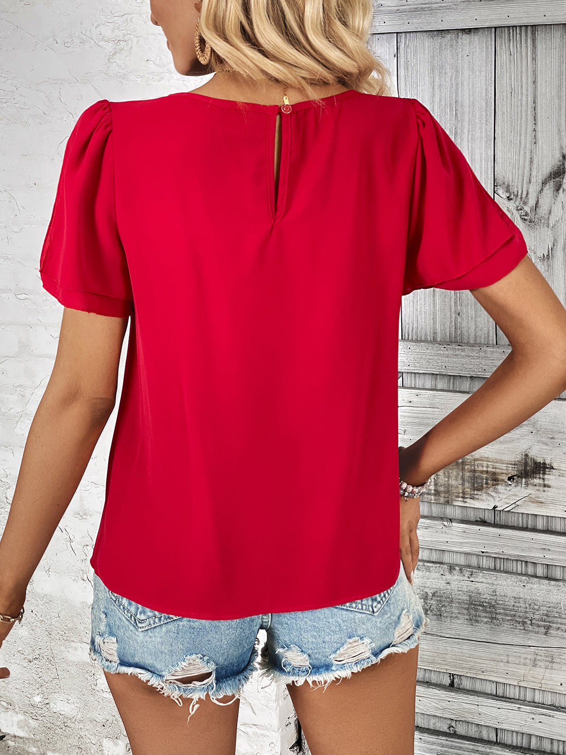 Round Neck Slit Short Sleeve Top-Angel Casuals