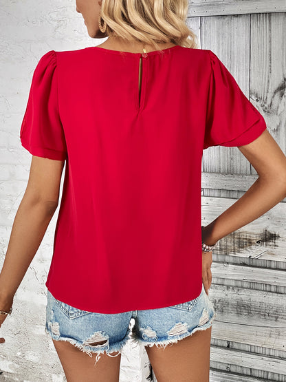 Round Neck Slit Short Sleeve Top-Angel Casuals