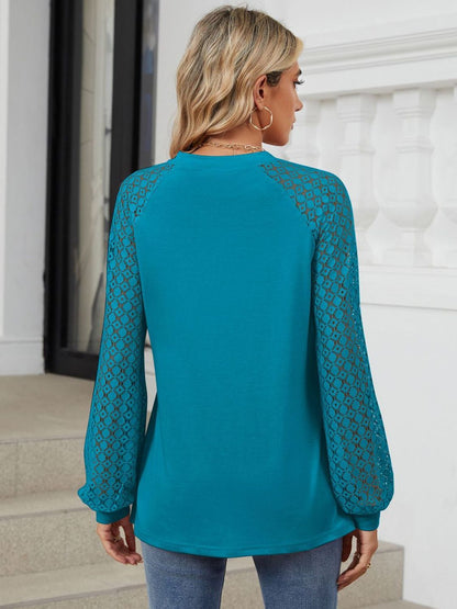 Round Neck Lace Long Sleeve Top-Angel Casuals