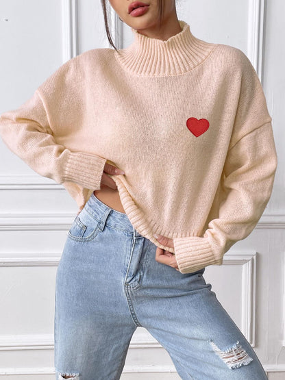 Heart Turtleneck Long Sleeve Sweater-Angel Casuals