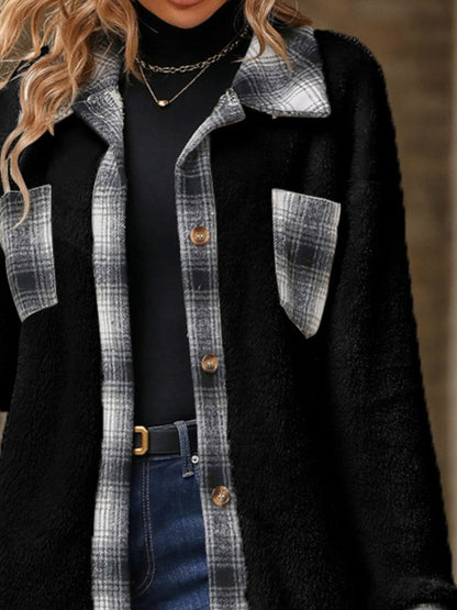 Plaid Contrast Dropped Shoulder Coat-Angel Casuals