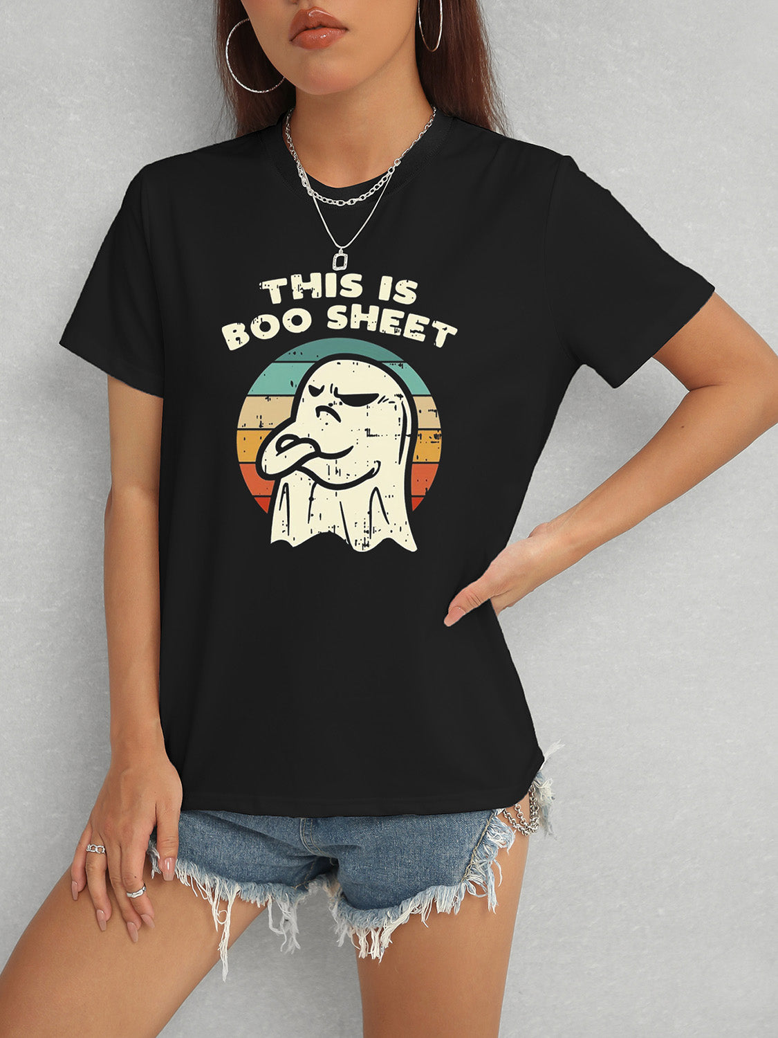 THIS IS BOO SHEET Round Neck T-Shirt-Angel Casuals