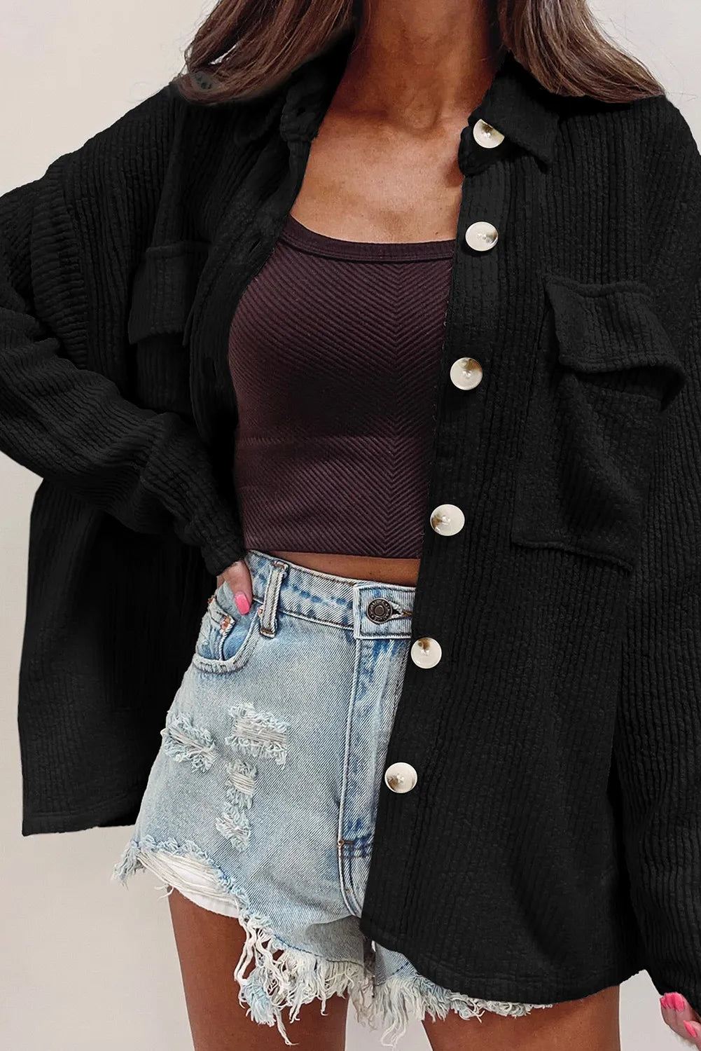 Button Up Long Sleeve Shacket-Angel Casuals