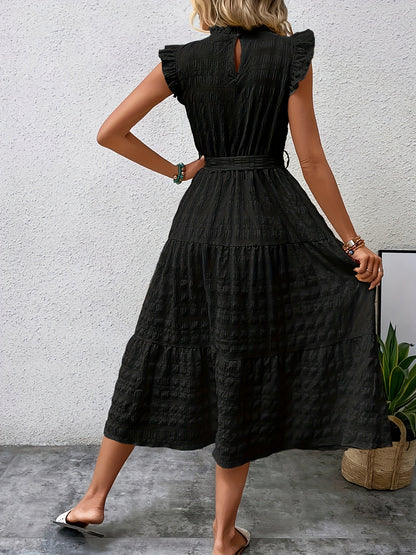 Tied Ruffled Cap Sleeve Midi Dress-Angel Casuals