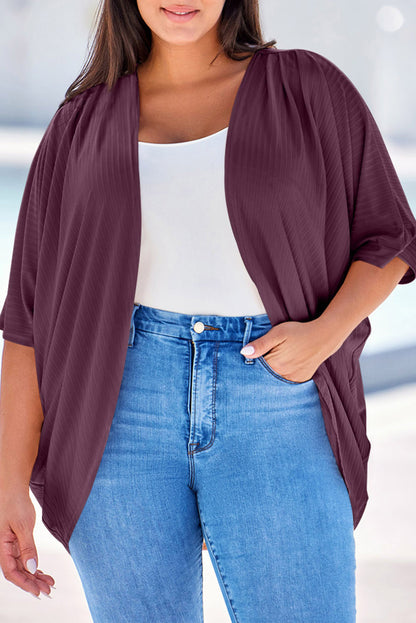 Plus Size Ribbed Cocoon Cover Up-Angel Casuals