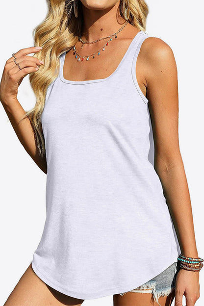 Curved Hem Square Neck Tank-Angel Casuals