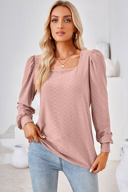 Square Neck Puff Sleeve T-Shirt-Angel Casuals
