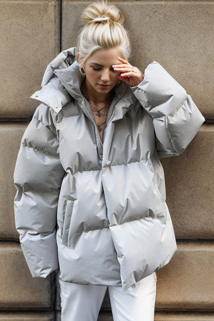Pocketed Zip Up Hooded Puffer Jacket-Angel Casuals