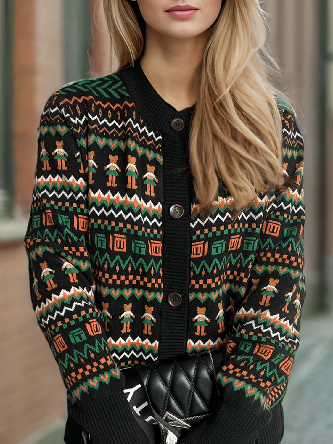 Graphic Button Down Long Sleeve Cardigan-Angel Casuals
