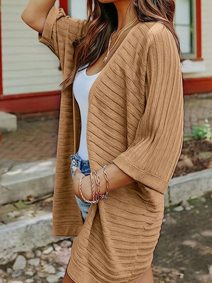 Striped Open Front Knit Cardigan-Angel Casuals