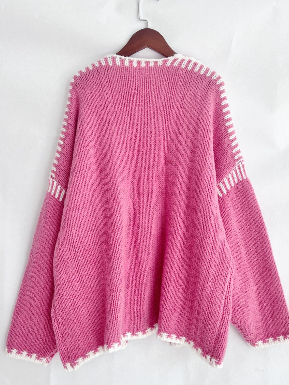 Double Take Contrast Open Front Dropped Shoulder Cardigan-Angel Casuals