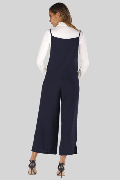 Full Size Cropped Wide Leg Overalls with Pockets-Angel Casuals