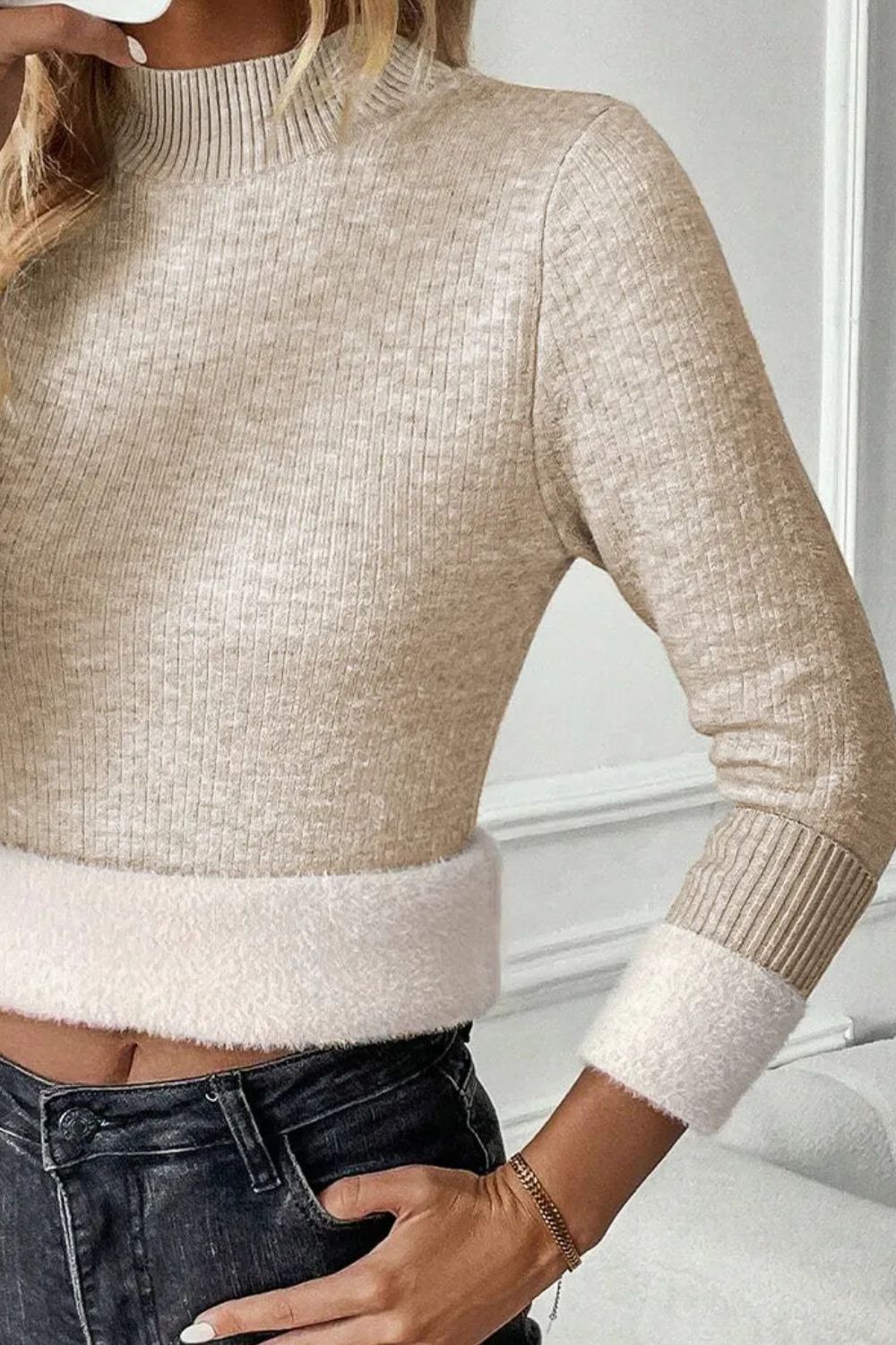 Mock Neck Long Sleeve Sweater-Angel Casuals