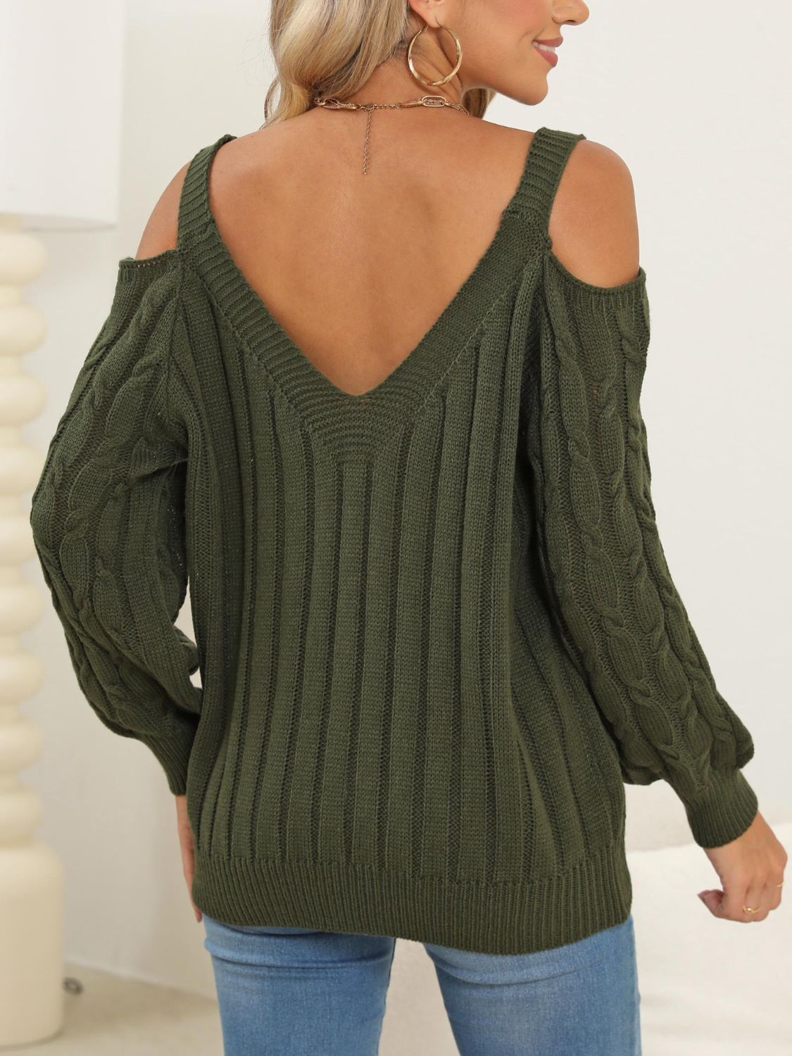 Cable-Knit Heart V-Neck Sweater-Angel Casuals