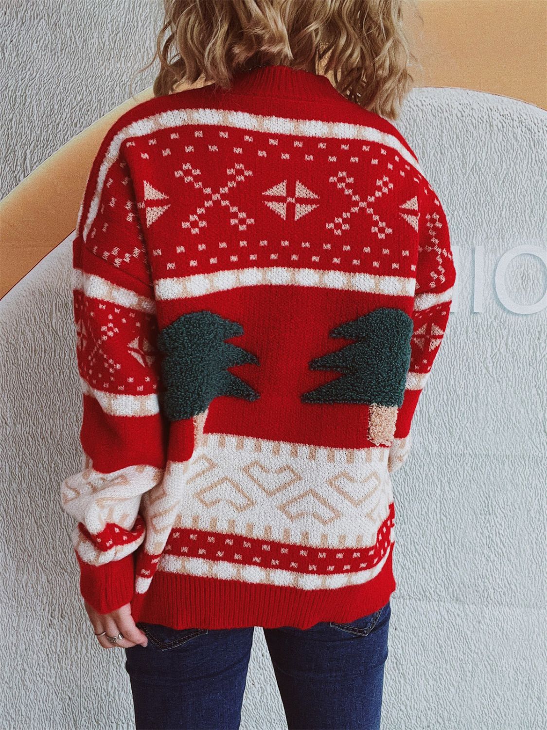 Christmas Tree Mock Neck Long Sleeve Sweater-Angel Casuals