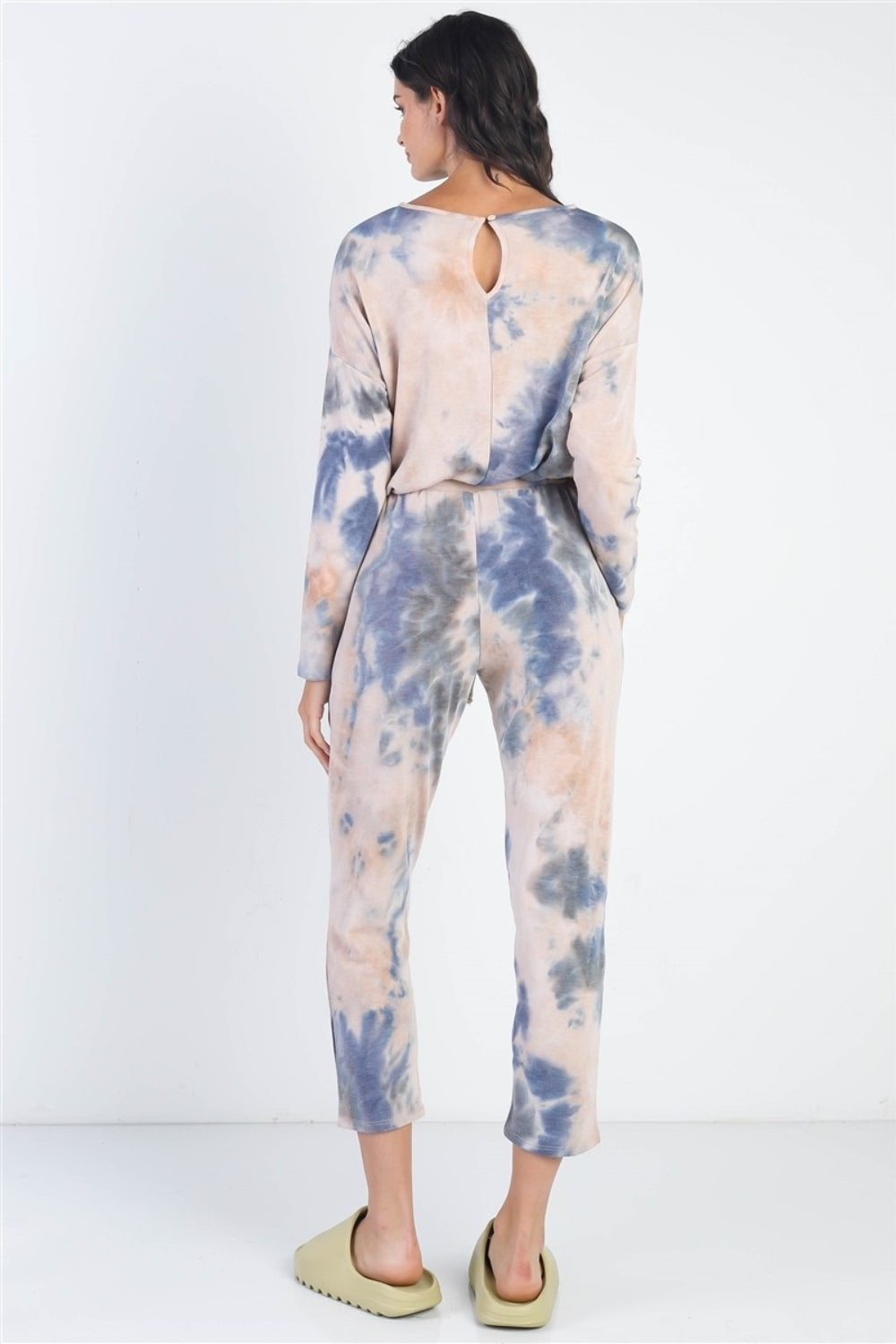 Cherish Apparel Tie-Dye Round Neck Long Sleeve Jumpsuit-Angel Casuals