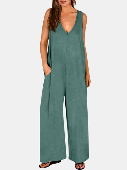 Full Size V-Neck Wide Strap Jumpsuit-Angel Casuals