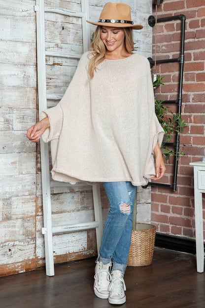 Round Neck Batwing Sleeve Sweater-Angel Casuals